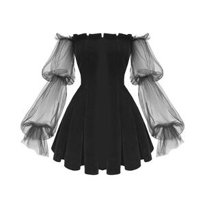 Gothic Off Shoulder Lantern Mesh Sleeve Mini Dress Size Small
